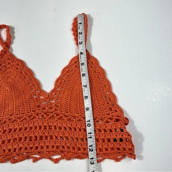 Shein Orange Crochet Shell Knitted Knit Cropped Boho Bohemian Tank Top Small S - Picture 6 of 6